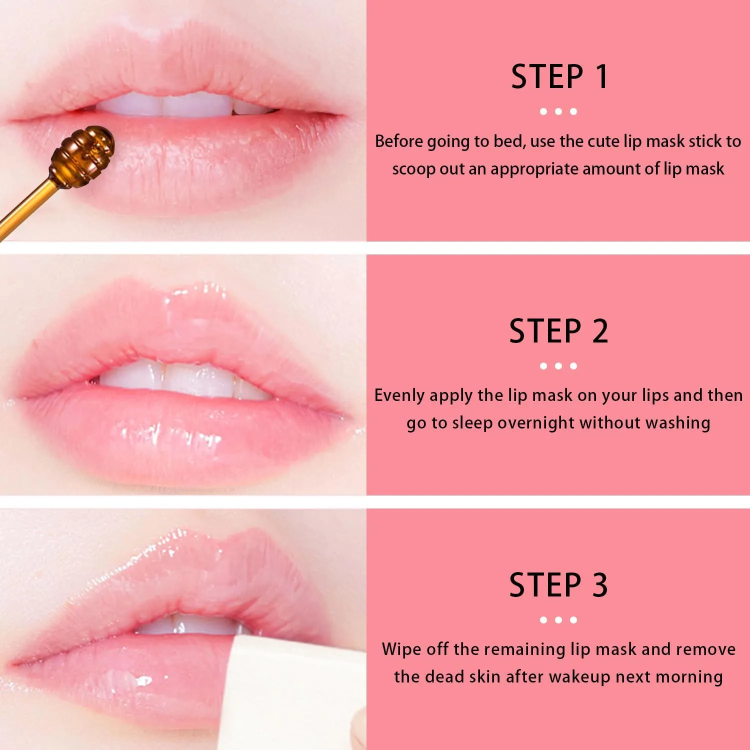 3 PCS Bee Lip Balm Honey Pot, Exfoliating Honey Strawberry Watermelon Lip Mask Overnight with Built-In Brush, Hydrating Prevention Dry and Crack Lip Scrubs Exfoliator Lip Wrinkle Care