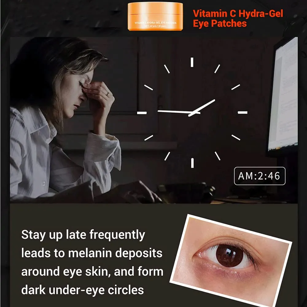 30 pairs Vitamin-C Under Eye Patches - Collagen Patches Eye Masks with Moisturizing and Anti-Aging Effect/ Hydrogel Under-Eye Patches for Puffy Eyes, Dark Circles, Eye Bags, Improve Lines and Wrinkles