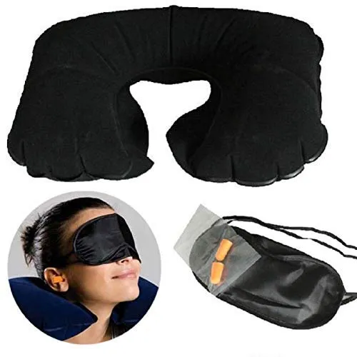 3in1 Travel Set with Eye Cover Ear Plug Neck Pillow (Multicolour)