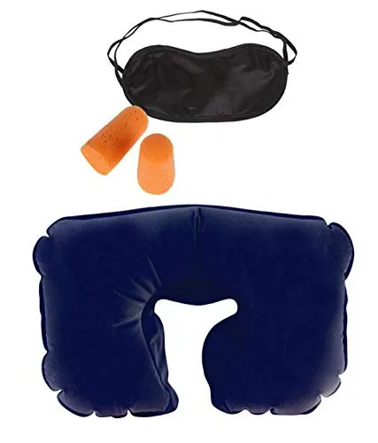 3in1 Travel Set with Eye Cover Ear Plug Neck Pillow (Multicolour)
