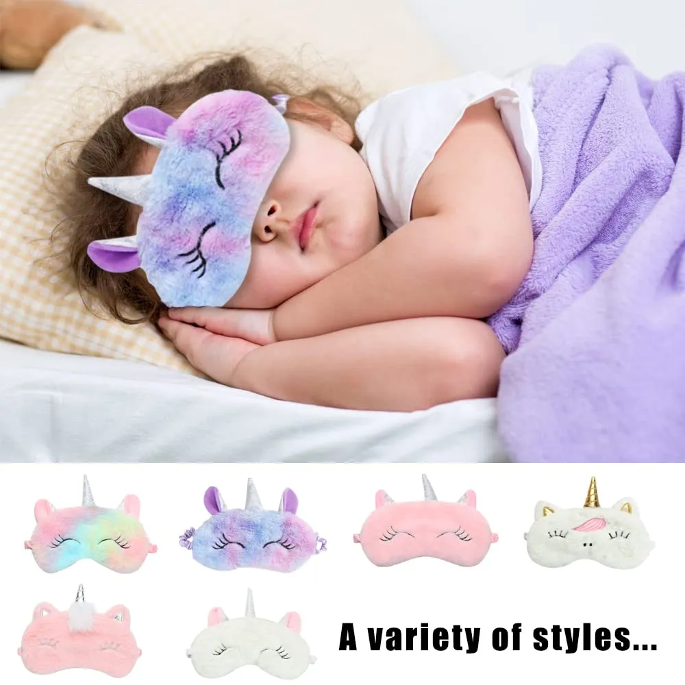 4 Pcs Cute Unicorn Sleep Mask Animal Unicorn Sleep Mask Soft Plush Blindfold Eye Covers for Sleeping Women Girls Kids Style5