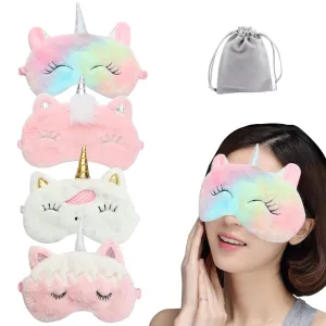 4 Pcs Cute Unicorn Sleep Mask Animal Unicorn Sleep Mask Soft Plush Blindfold Eye Covers for Sleeping Women Girls Kids Style5