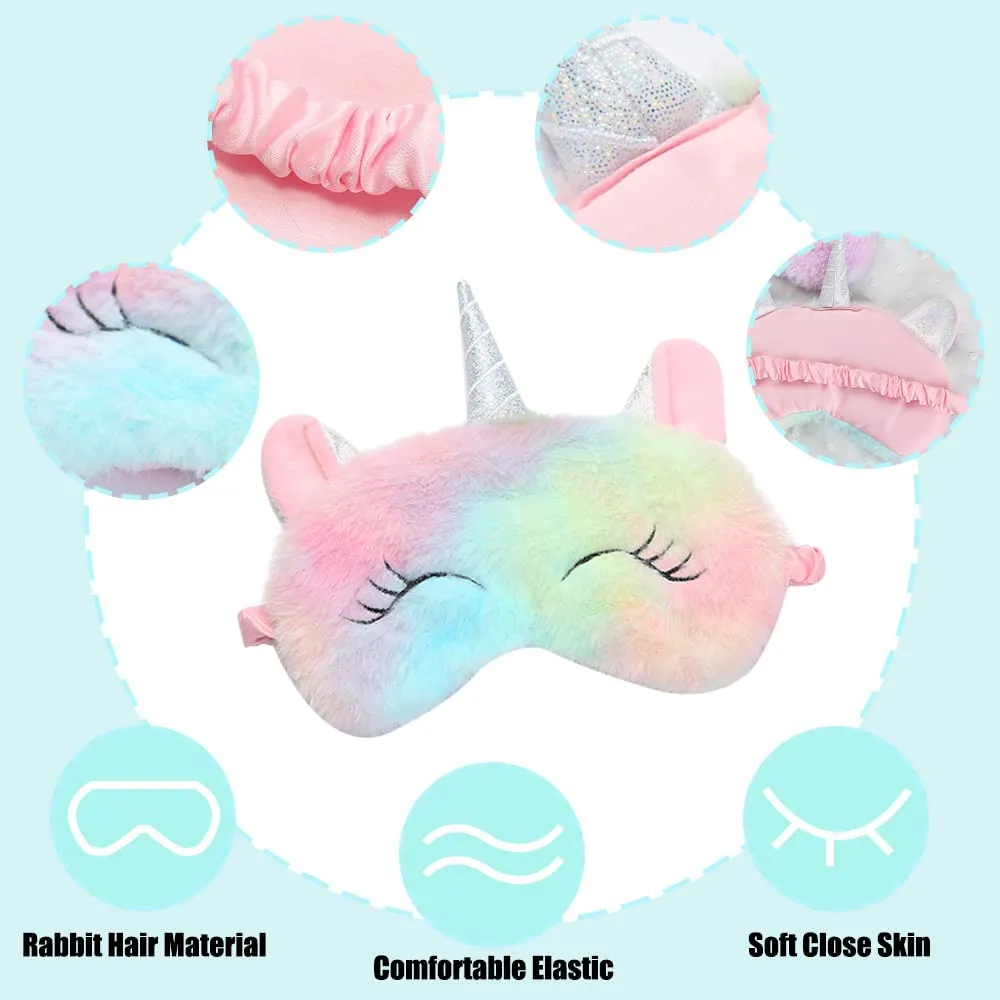 4 Pcs Cute Unicorn Sleep Mask Animal Unicorn Sleep Mask Soft Plush Blindfold Eye Covers for Sleeping Women Girls Kids Style5