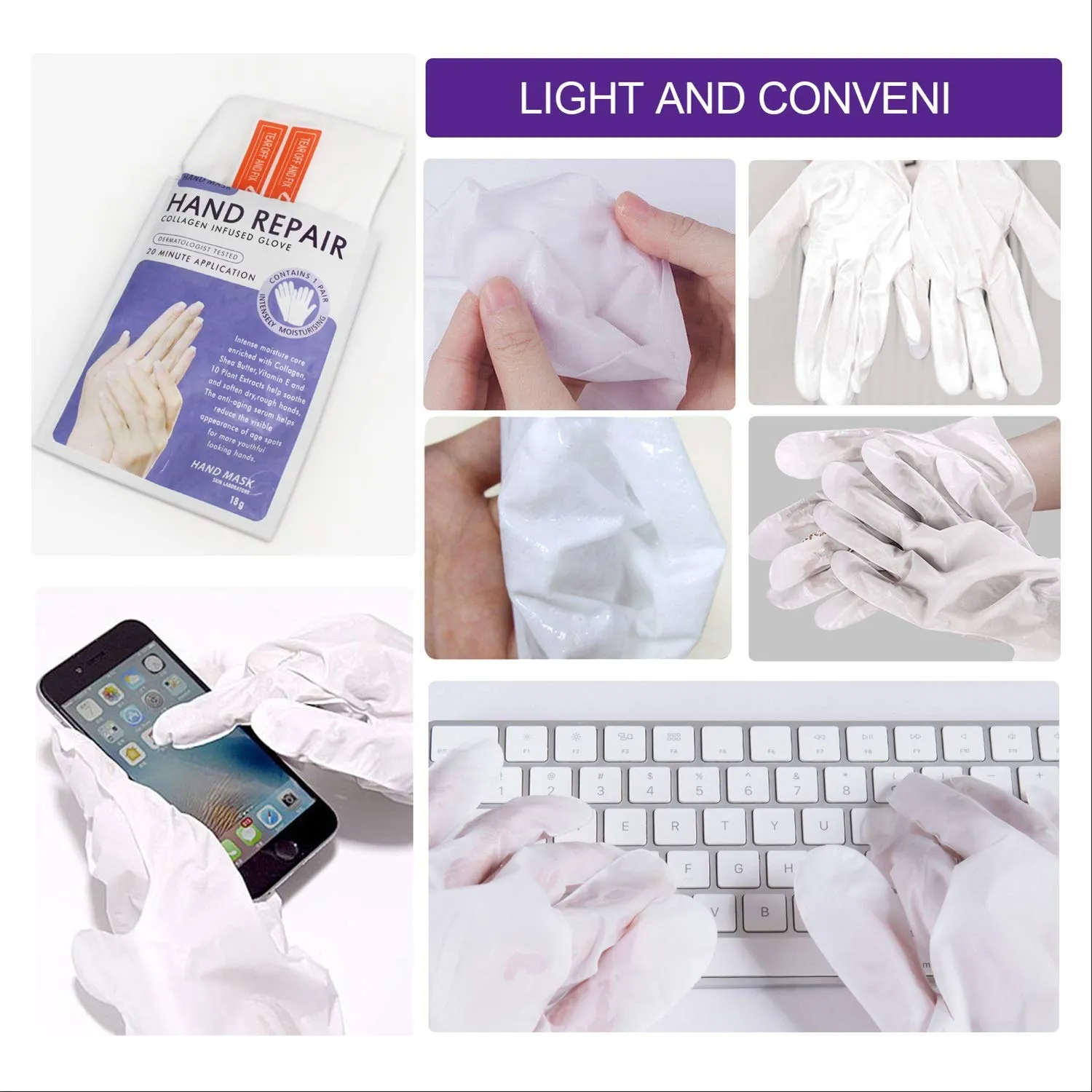 5 Pairs Hands Moisturizing Gloves, Hand Skin Repair Renew Mask Infused Collagen, Vitamins   Natural Plant Extracts for Dry, Aging, Cracked Hands (5 Pairs Hand mask) (5 Pairs hand mask)