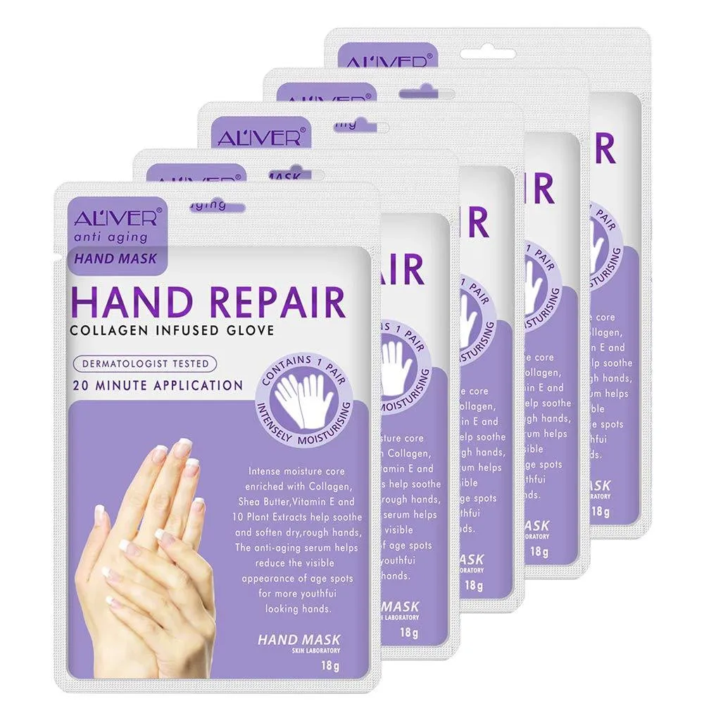 5 Pairs Hands Moisturizing Gloves, Hand Skin Repair Renew Mask Infused Collagen, Vitamins   Natural Plant Extracts for Dry, Aging, Cracked Hands (5 Pairs Hand mask) (5 Pairs hand mask)