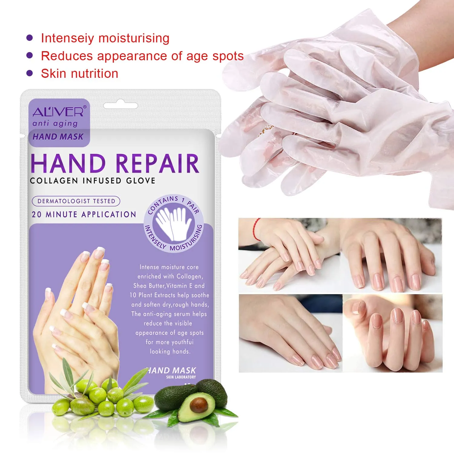 5 Pairs Hands Moisturizing Gloves, Hand Skin Repair Renew Mask Infused Collagen, Vitamins   Natural Plant Extracts for Dry, Aging, Cracked Hands (5 Pairs Hand mask) (5 Pairs hand mask)