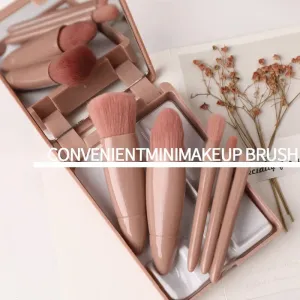 5 PCs Cosmetic Brush Portable Makeup Brush Travel With Mirror Box Makeup Set Brush Loose Brush Blush Brush Eyeshadow Brush
