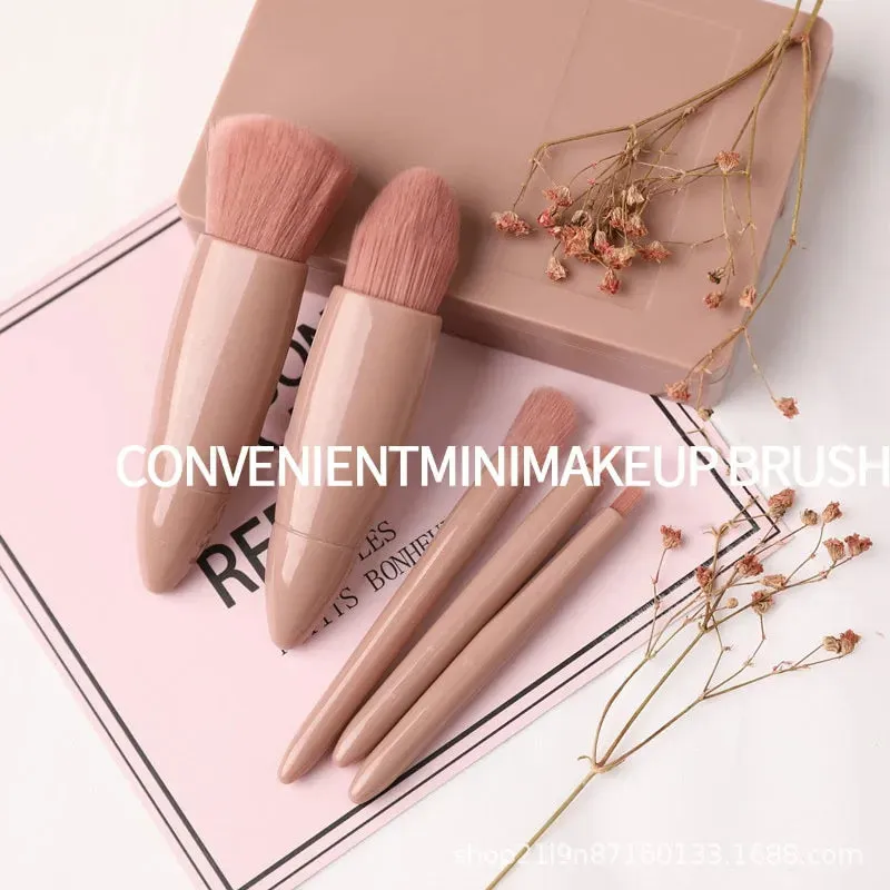 5 PCs Cosmetic Brush Portable Makeup Brush Travel With Mirror Box Makeup Set Brush Loose Brush Blush Brush Eyeshadow Brush