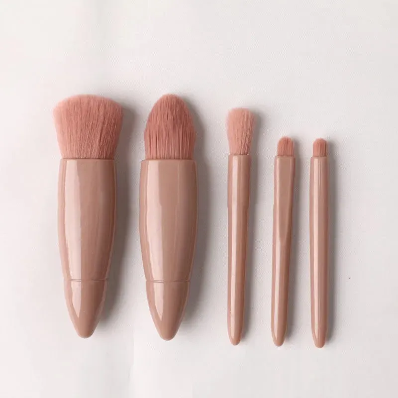 5 PCs Cosmetic Brush Portable Makeup Brush Travel With Mirror Box Makeup Set Brush Loose Brush Blush Brush Eyeshadow Brush