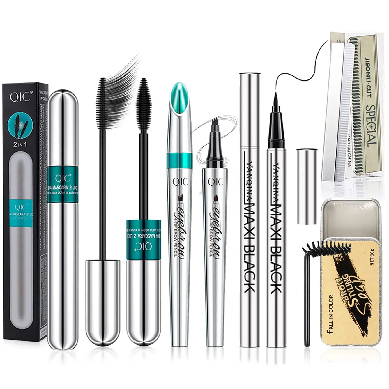 5x Longer Voluminous Eyelashes, 2 in 1 Vibely Mascara & Eyebrow Pencil & Eyeliner & Eyebrow Soap Kit & 10Pcs Eyebrow Trimming Blades, Waterproof No Clumping (5 Set)