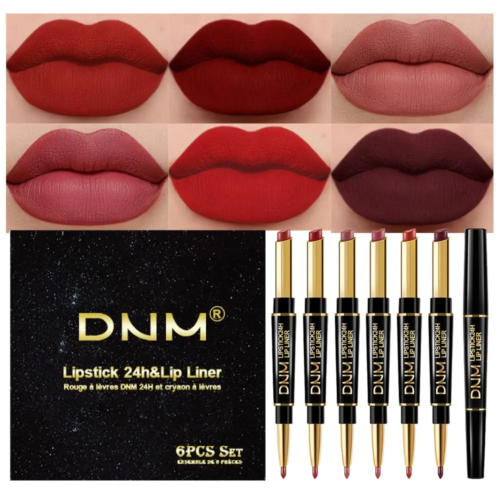 6Pcs Chestnut Nude Brown Lip Liner and Lipstick Set Kit for Women 24-hour waterproof lipstick