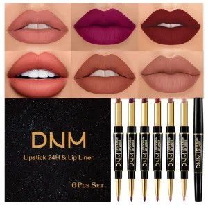 6Pcs Chestnut Nude Brown Lip Liner and Lipstick Set Kit for Women 24-hour waterproof lipstick