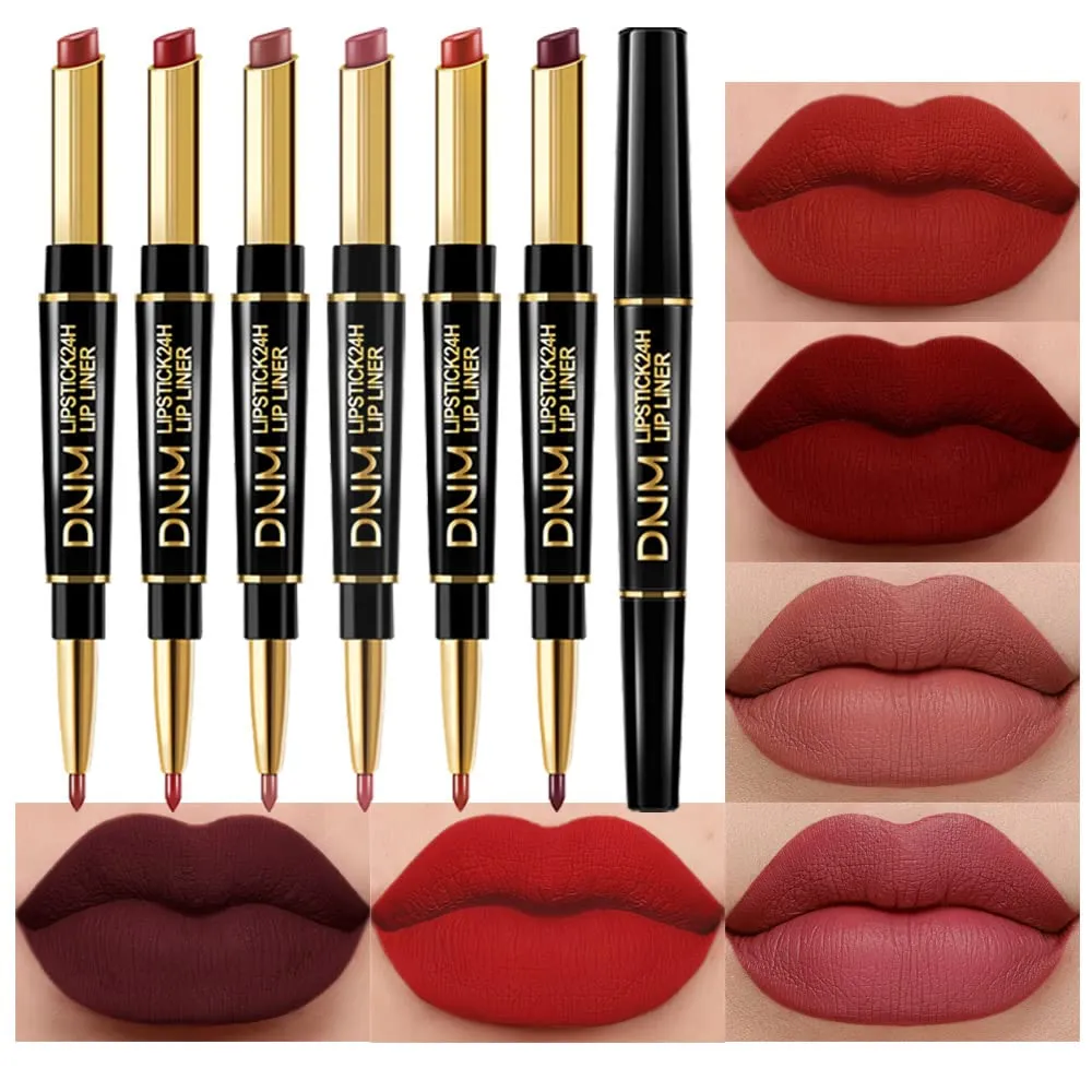 6Pcs Chestnut Nude Brown Lip Liner and Lipstick Set Kit for Women 24-hour waterproof lipstick