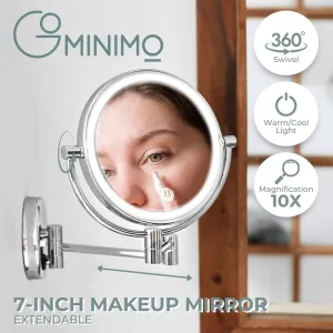 7 Inch Double-Sided LED Makeup Mirror with 10x Magnifying (Silver)