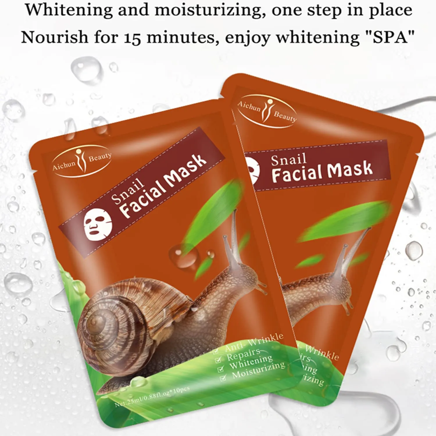 AICHUN BEAUTY Facial Mask Repair Essence Anti-Acne Refreshing Relieve Wrinkles Long-Lasting Soothing Face Skin Care Hydrating Moisturizing 10pcs (SNAIL)