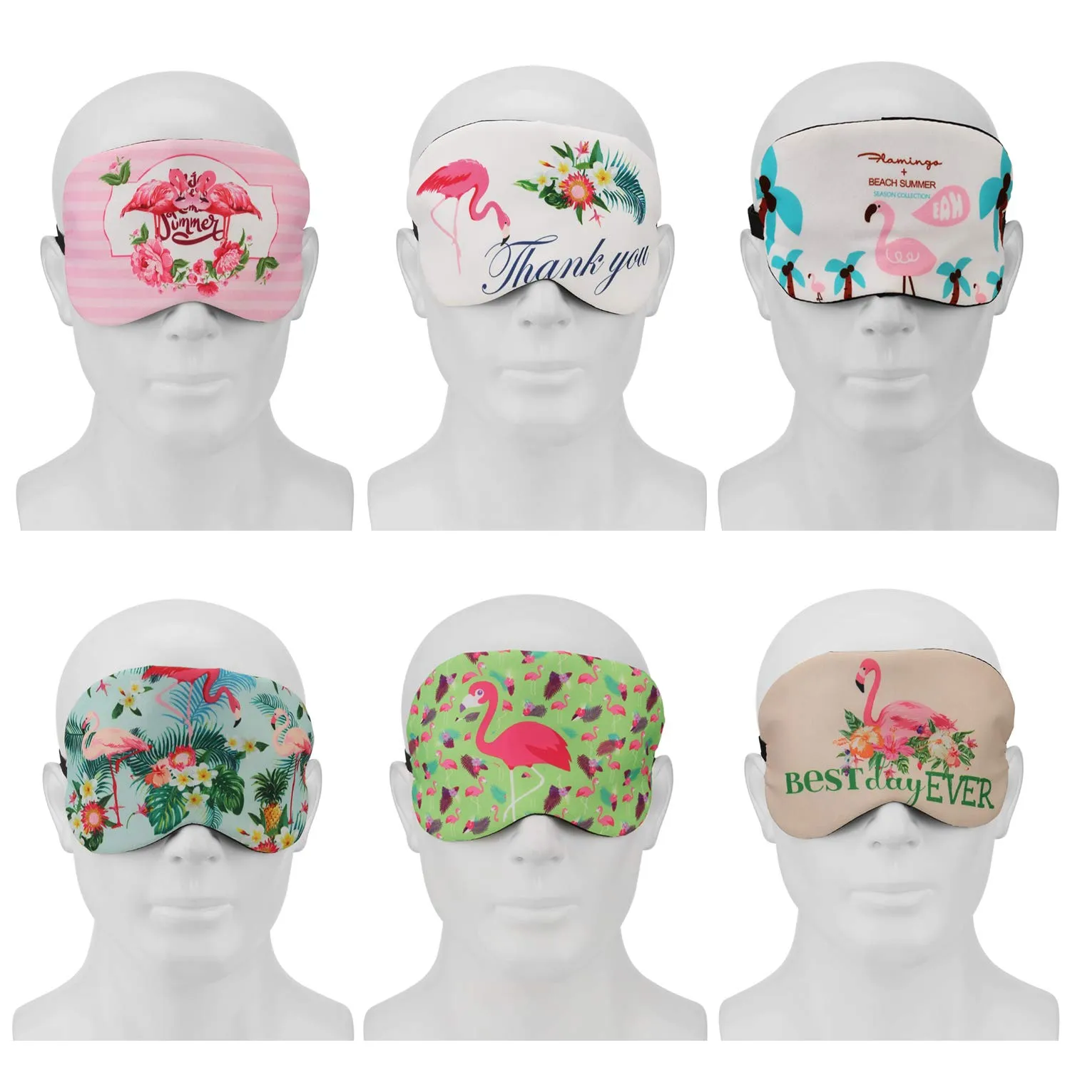 AKWOX Flamingo Sleep Mask [6-Pack ], Lightweight Soft Eye Mask for Sleeping, Teens Women Eye Cover with Elastic Strap for Sleepover Pajamas Slumber Party Accessories
