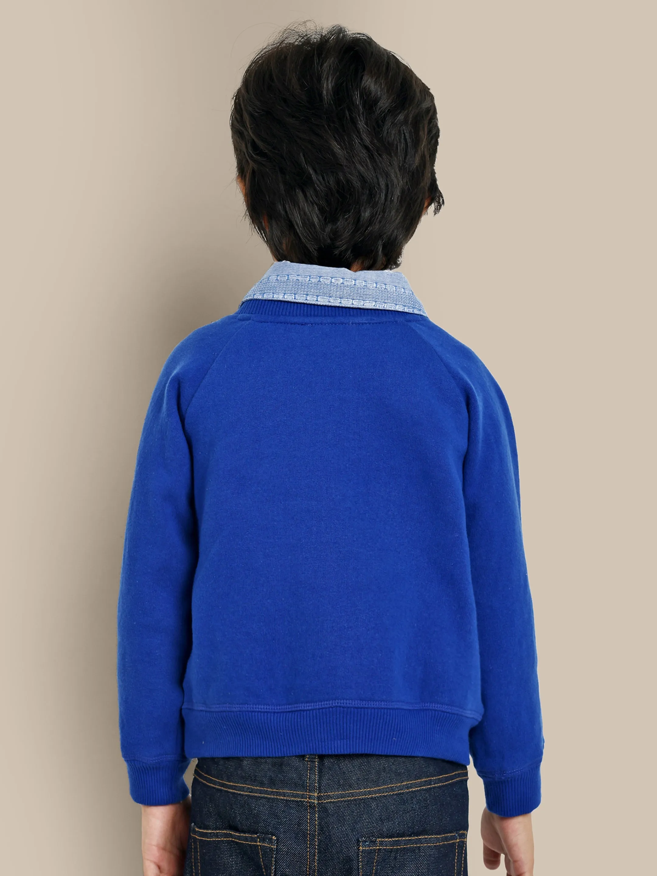 Alan Flower Embroidery Fleece Cotton Boys Sweatshirt - Blue