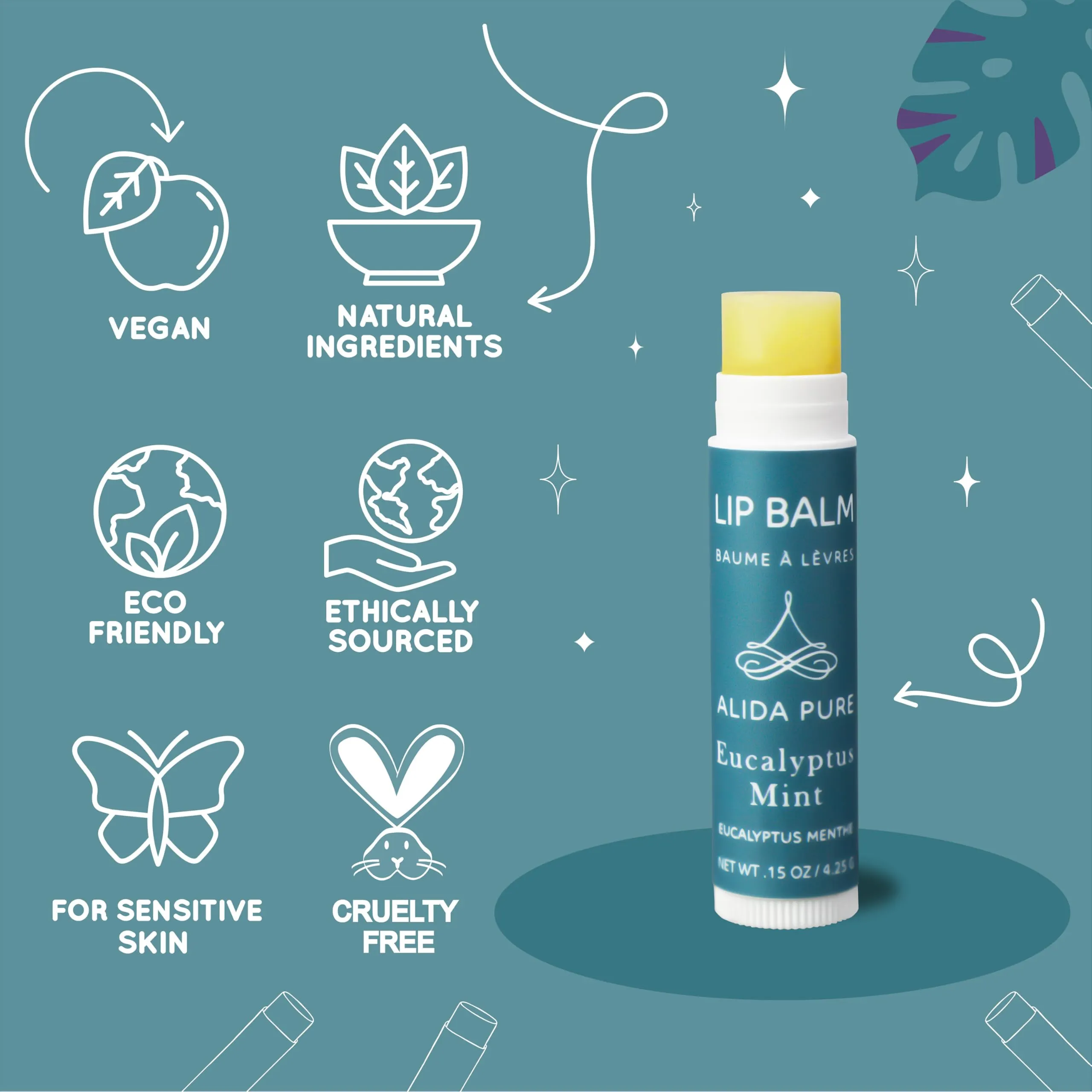 ALIDA PURE Fruit Mint Lip Balm Collection, Vegan Lip Balm Set, Bees Wax Free, Coconut Oil Free, Avocado Oil, Organic Jojoba Oil, Vitamin E, Natural Moisturizer For Dry Cracked Lips, 3 Tube Set