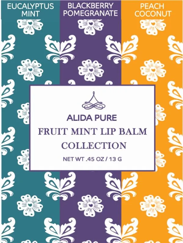 ALIDA PURE Fruit Mint Lip Balm Collection, Vegan Lip Balm Set, Bees Wax Free, Coconut Oil Free, Avocado Oil, Organic Jojoba Oil, Vitamin E, Natural Moisturizer For Dry Cracked Lips, 3 Tube Set