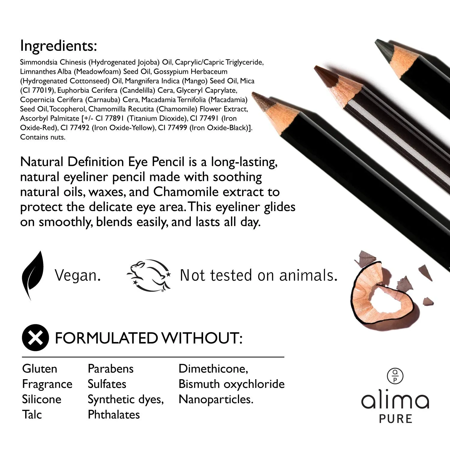 Alima Pure Natural Eye Pencil, Black Eyeliner With Jojoba Oil, Natural Look Black Eye Liner Pencil, Vegan Eyeliner Pencil, Eye Makeup black Eyeliner Ink (.04 oz/ 1.14 g)