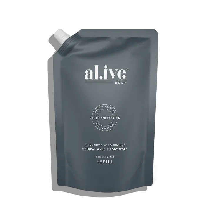 al.ive Hand & Body Wash Refill 1L - Coconut & Wild Orange (Made in Australia)