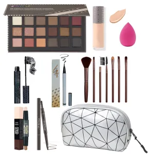 All in One Makeup Kit For Women Girls Teens Makeup set 16 Colors Eyeshadow Palette Foundation Eyeliner Contouring Stick Lip Gloss Eyebrow Mascara Makeup Brushes Makeup Gift Sets