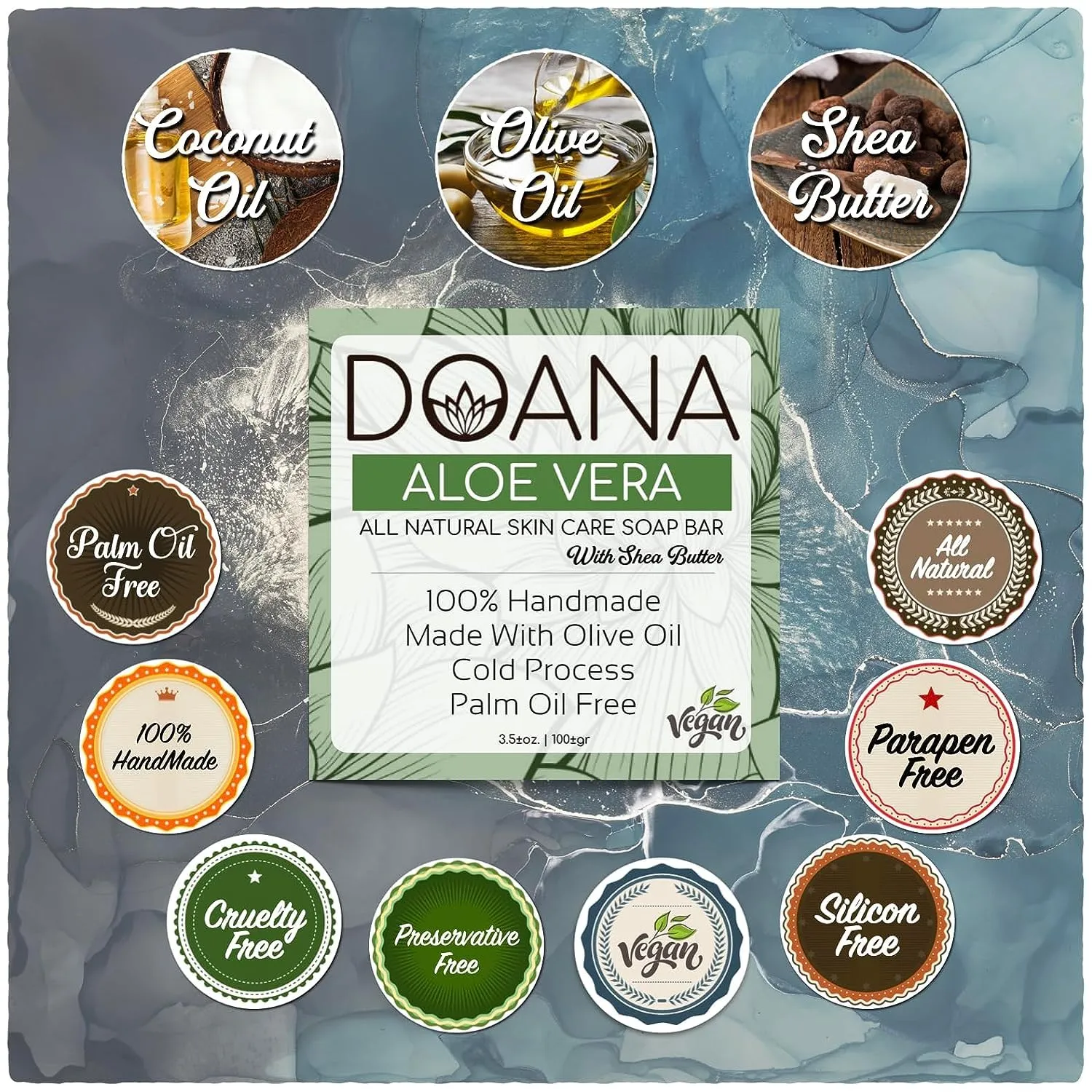 Aloe Vera Soap Bar - With Free Soap Saver Bag - SHEA BUTTER - Vegan, Olive Oil, and Coconut Oil, Palm Oil Free, Anti-Acne, Great Moisturizer (Pack of 3)
