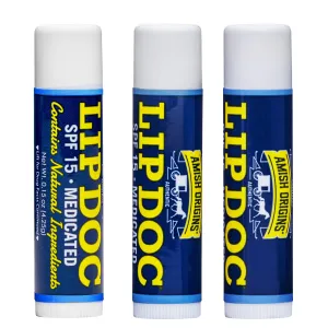 Amish Origins Lip Doc SPF 15 Medicated Lip Balm (3 PACK)- All-Natural Deep Moisturizing Lip Balm, Potent Formula for Chapped and Cracked Lips, All Natural Essential Oils 0.15 Ounce (Pack of 3)