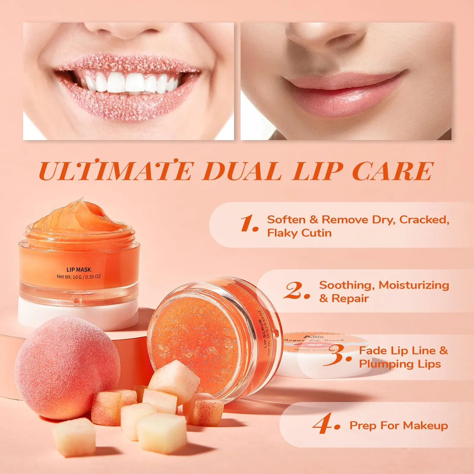 ANAI RUI Lip Care Set with Lip Sleeping Mask and Lip Exfoliator Scrub for Exfoliating Chrapped Lips, Improving Lip Textures & Plumping Lips Overnight