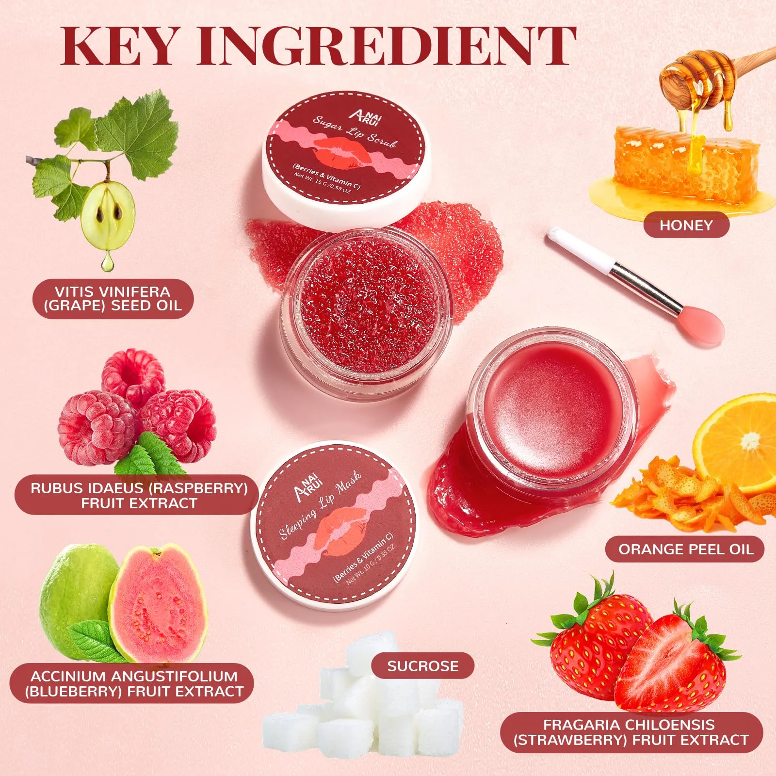 ANAI RUI Lip Care Set with Lip Sleeping Mask and Lip Exfoliator Scrub for Exfoliating Chrapped Lips, Improving Lip Textures & Plumping Lips Overnight