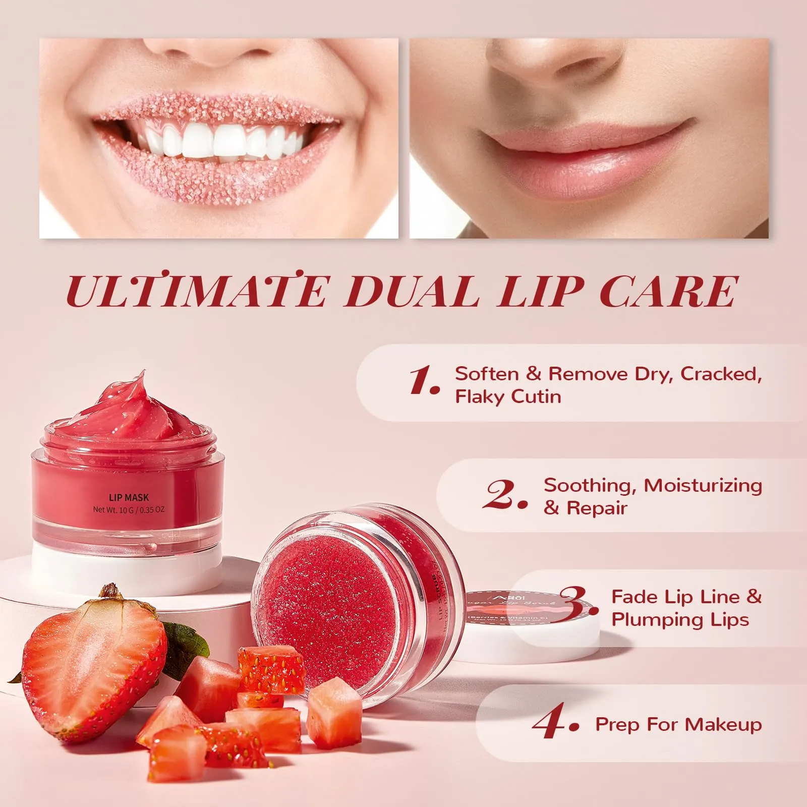 ANAI RUI Lip Care Set with Lip Sleeping Mask and Lip Exfoliator Scrub for Exfoliating Chrapped Lips, Improving Lip Textures & Plumping Lips Overnight