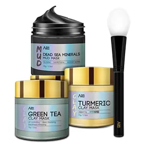 ANAI RUI Turmeric Clay Mask - Green Tea Detox Clay Mask - Dead Sea Minerals Mud Mask, Spa Facial Mask Set, 2.5 oz each