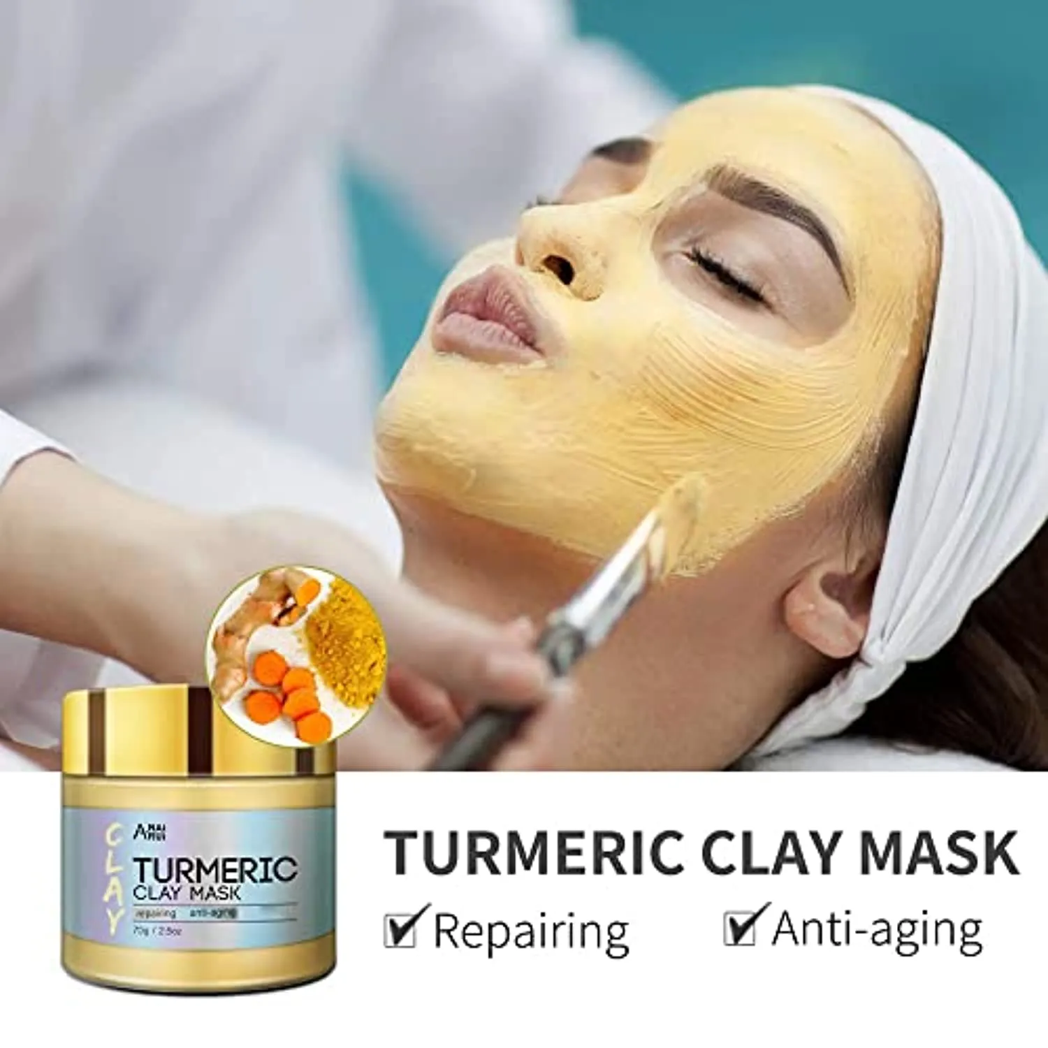 ANAI RUI Turmeric Clay Mask - Green Tea Detox Clay Mask - Dead Sea Minerals Mud Mask, Spa Facial Mask Set, 2.5 oz each