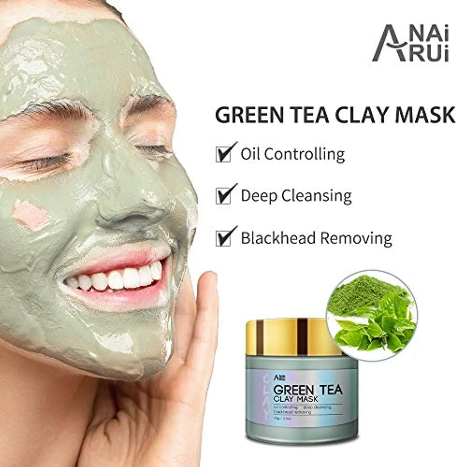 ANAI RUI Turmeric Clay Mask - Green Tea Detox Clay Mask - Dead Sea Minerals Mud Mask, Spa Facial Mask Set, 2.5 oz each