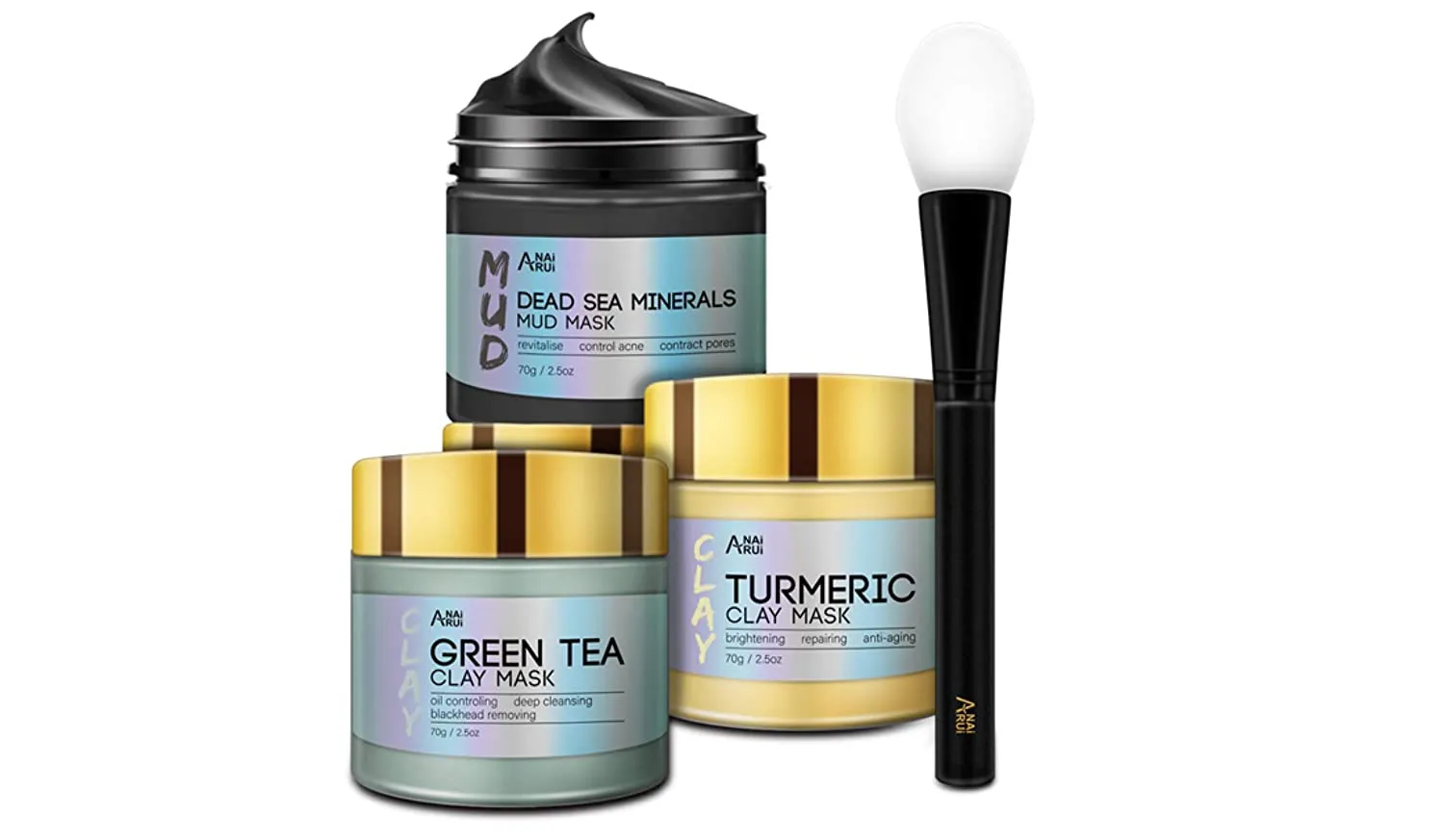ANAI RUI Turmeric Clay Mask - Green Tea Detox Clay Mask - Dead Sea Minerals Mud Mask, Spa Facial Mask Set, 2.5 oz each