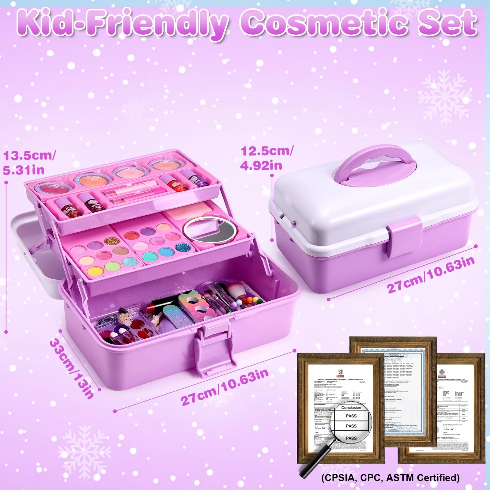 Anpro Kids Makeup Kit for Girl 5-8, 68 Pcs Safe & Washable Makeup for Girls,Non-Toxic Little Girl Makeup Set,Makeup Kits for Kids Toddler Girl Toys Christmas & Birthday Gift (Purple)