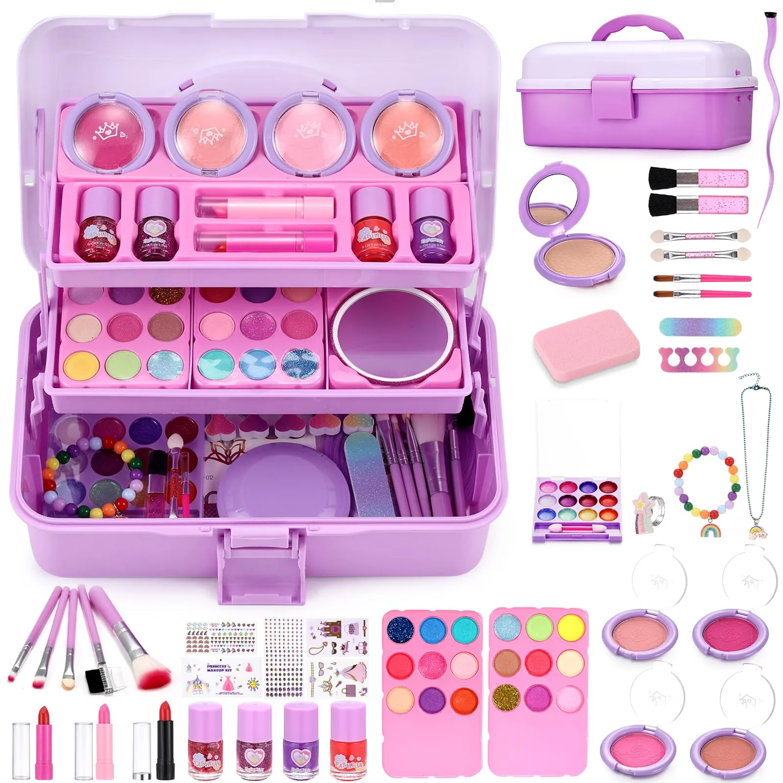 Anpro Kids Makeup Kit for Girl 5-8, 68 Pcs Safe & Washable Makeup for Girls,Non-Toxic Little Girl Makeup Set,Makeup Kits for Kids Toddler Girl Toys Christmas & Birthday Gift (Purple)