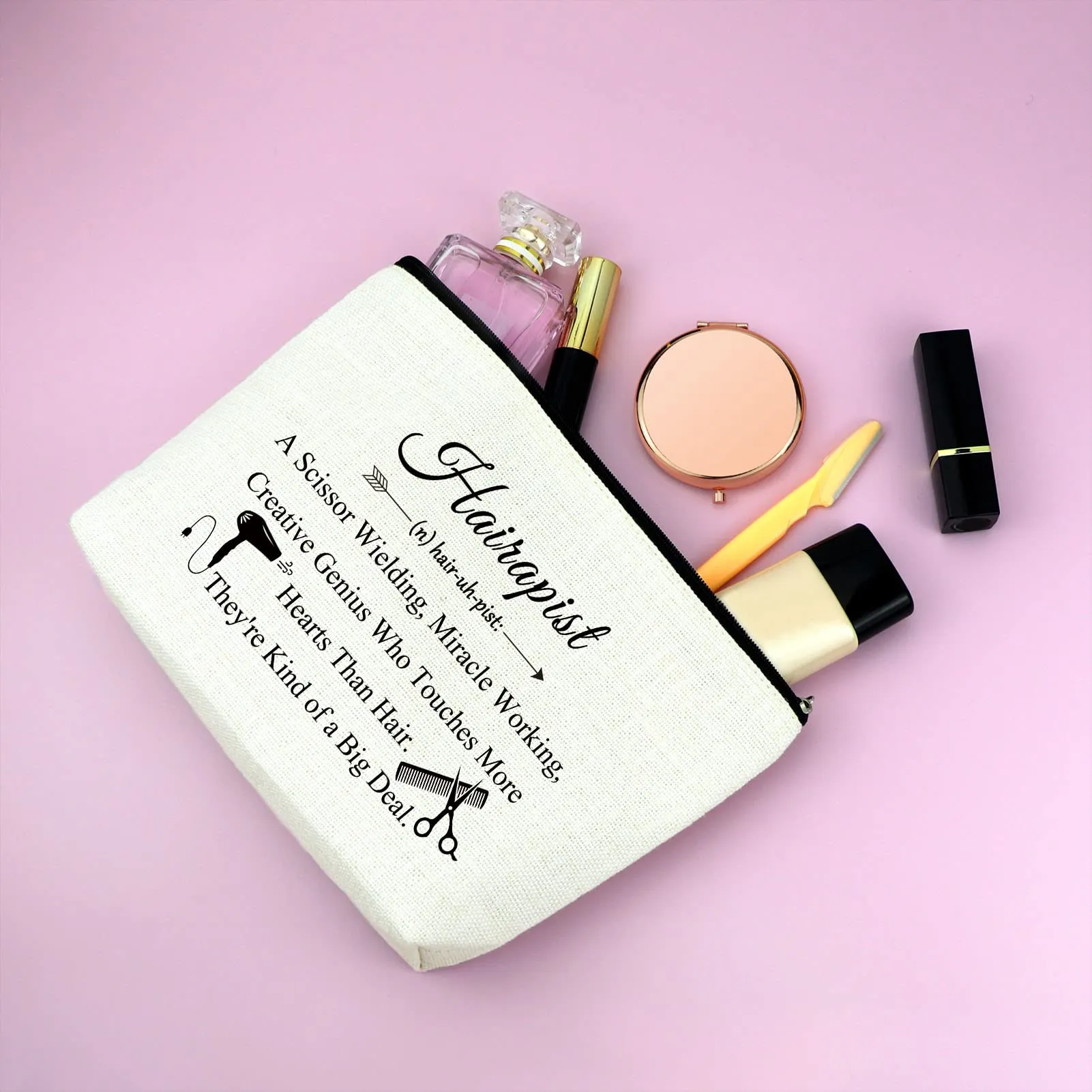 Appreciation Gift for Hairdresser Hair Stylist Gift Makeup Bag Barber Hairdresser Gift for Women Cosmetic Bag Inspirational Hairstylist Gift Friendship Gift for Her Christmas Travel Makeup Pouch Gift