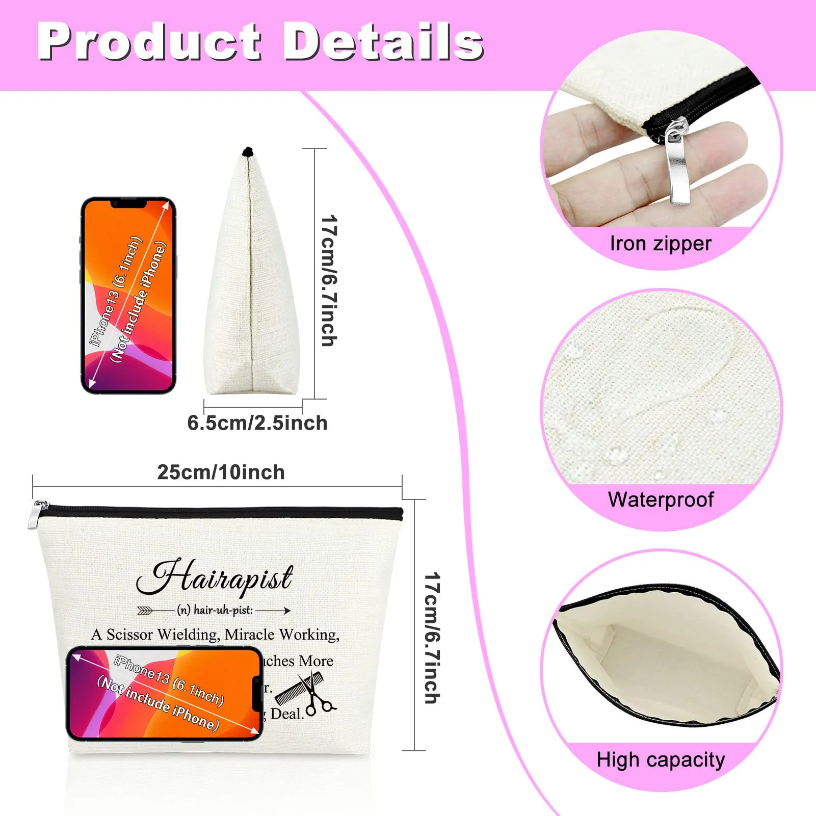 Appreciation Gift for Hairdresser Hair Stylist Gift Makeup Bag Barber Hairdresser Gift for Women Cosmetic Bag Inspirational Hairstylist Gift Friendship Gift for Her Christmas Travel Makeup Pouch Gift