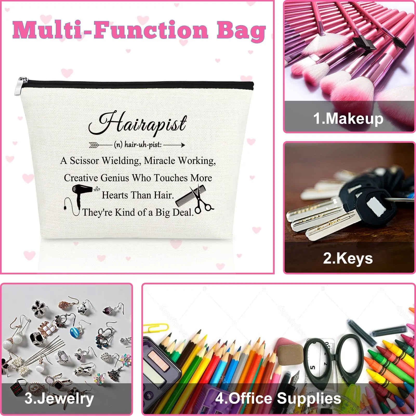 Appreciation Gift for Hairdresser Hair Stylist Gift Makeup Bag Barber Hairdresser Gift for Women Cosmetic Bag Inspirational Hairstylist Gift Friendship Gift for Her Christmas Travel Makeup Pouch Gift