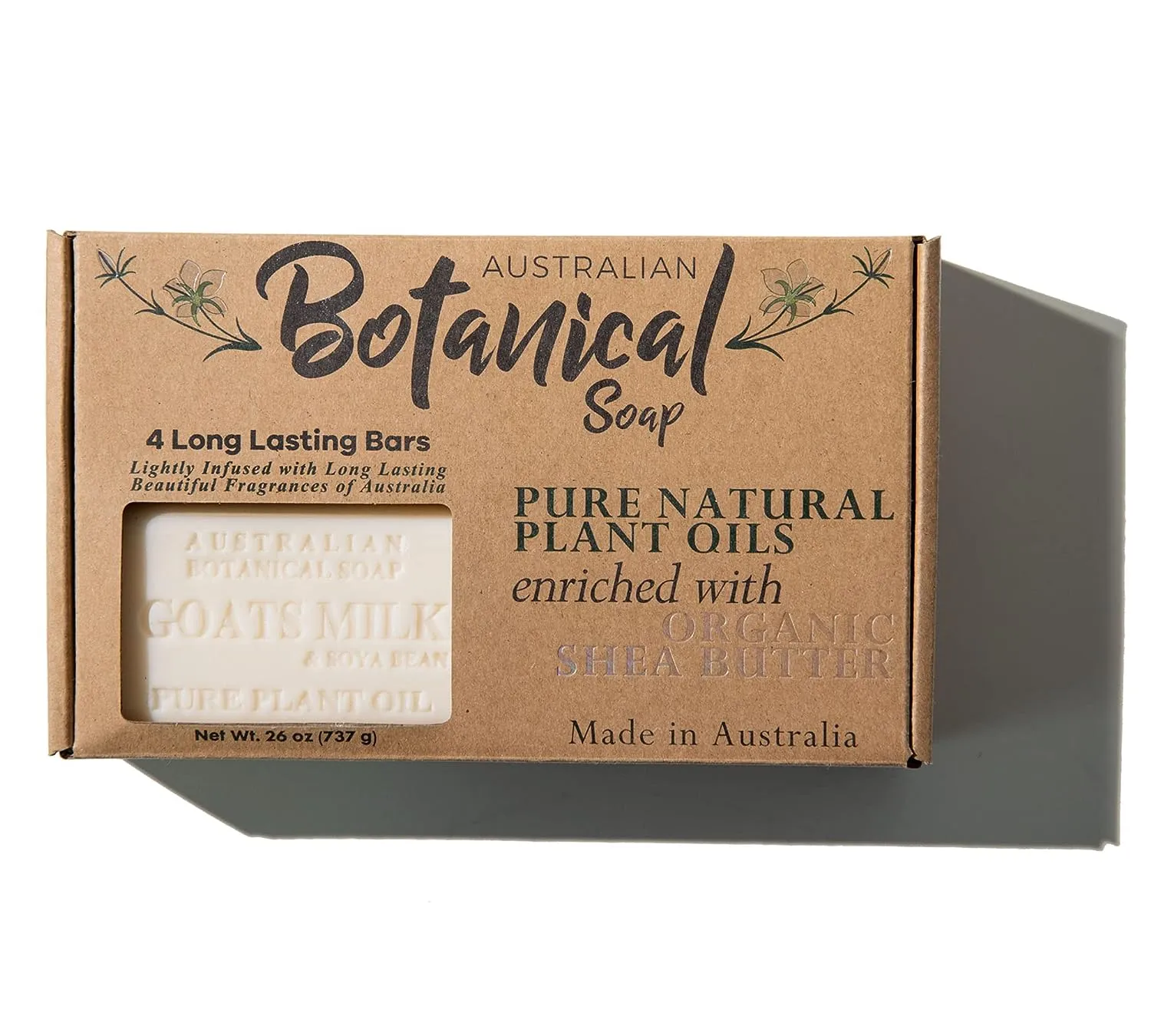Australian Botanical Soap, Goat's Milk & Soya Bean Oil Pure Plant Oil Soap, 6.8 oz. 193g Bars - 8 Count - Packaging May Vary