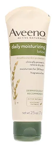 Aveeno Daily Moisturizing Body Lotion with Soothing Oat and Rich Emollients to Nourish Dry Skin, Fragrance-Free, 2.5 fl. oz