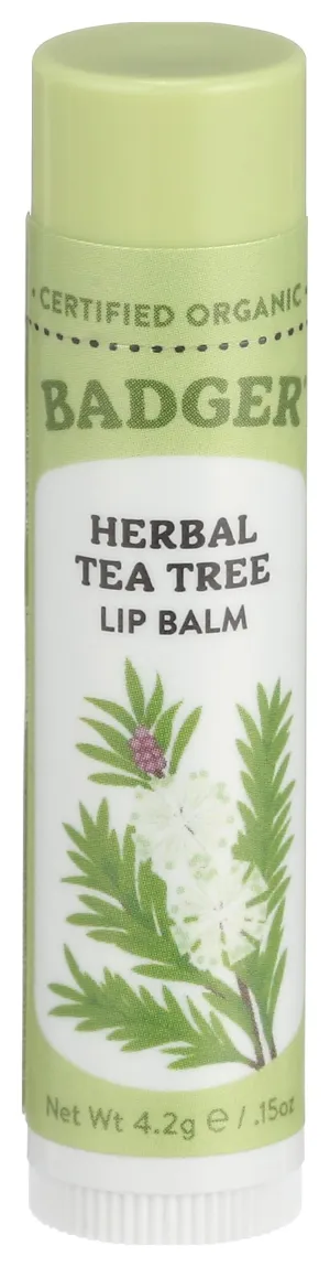 Badger Organic Tea Tree Lemon Lip Balm, 0.15 OZ