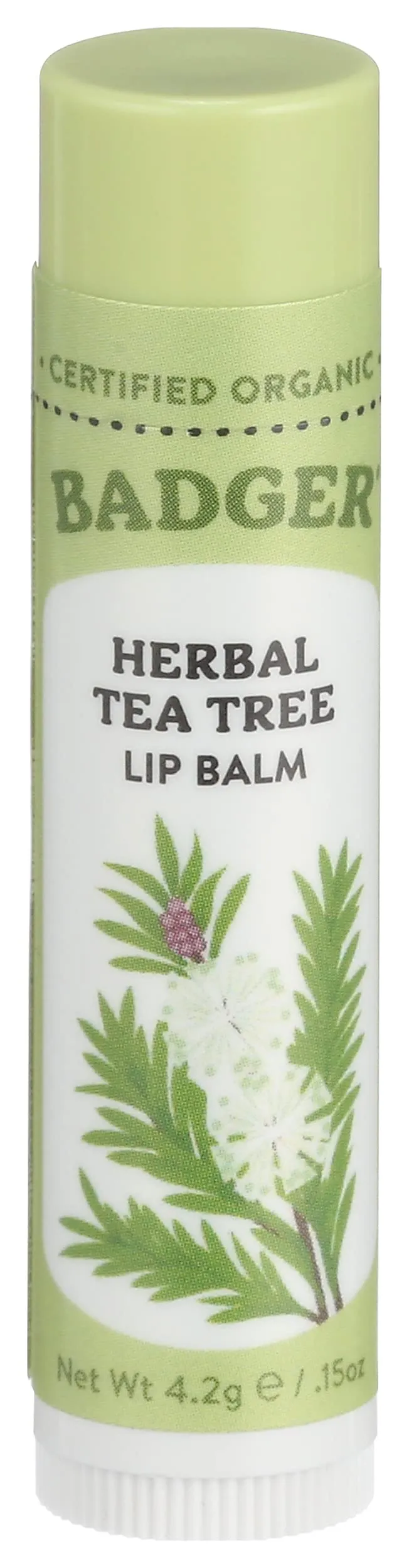 Badger Organic Tea Tree Lemon Lip Balm, 0.15 OZ