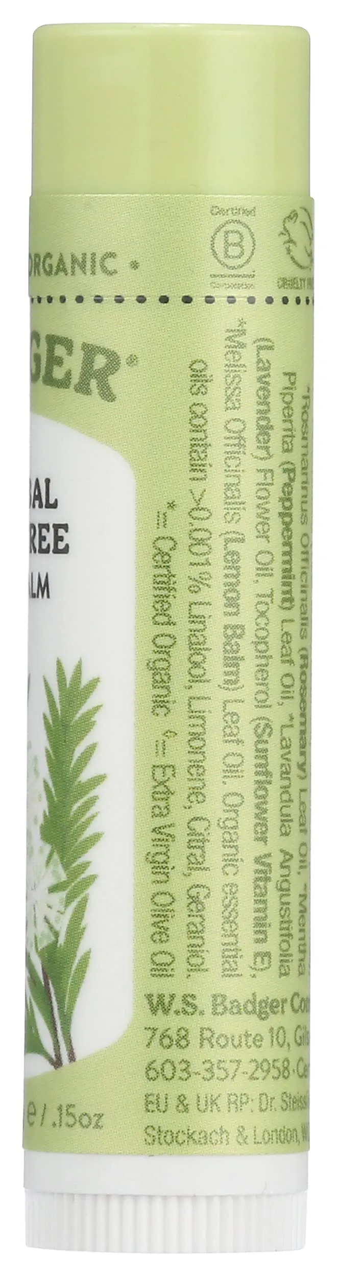 Badger Organic Tea Tree Lemon Lip Balm, 0.15 OZ