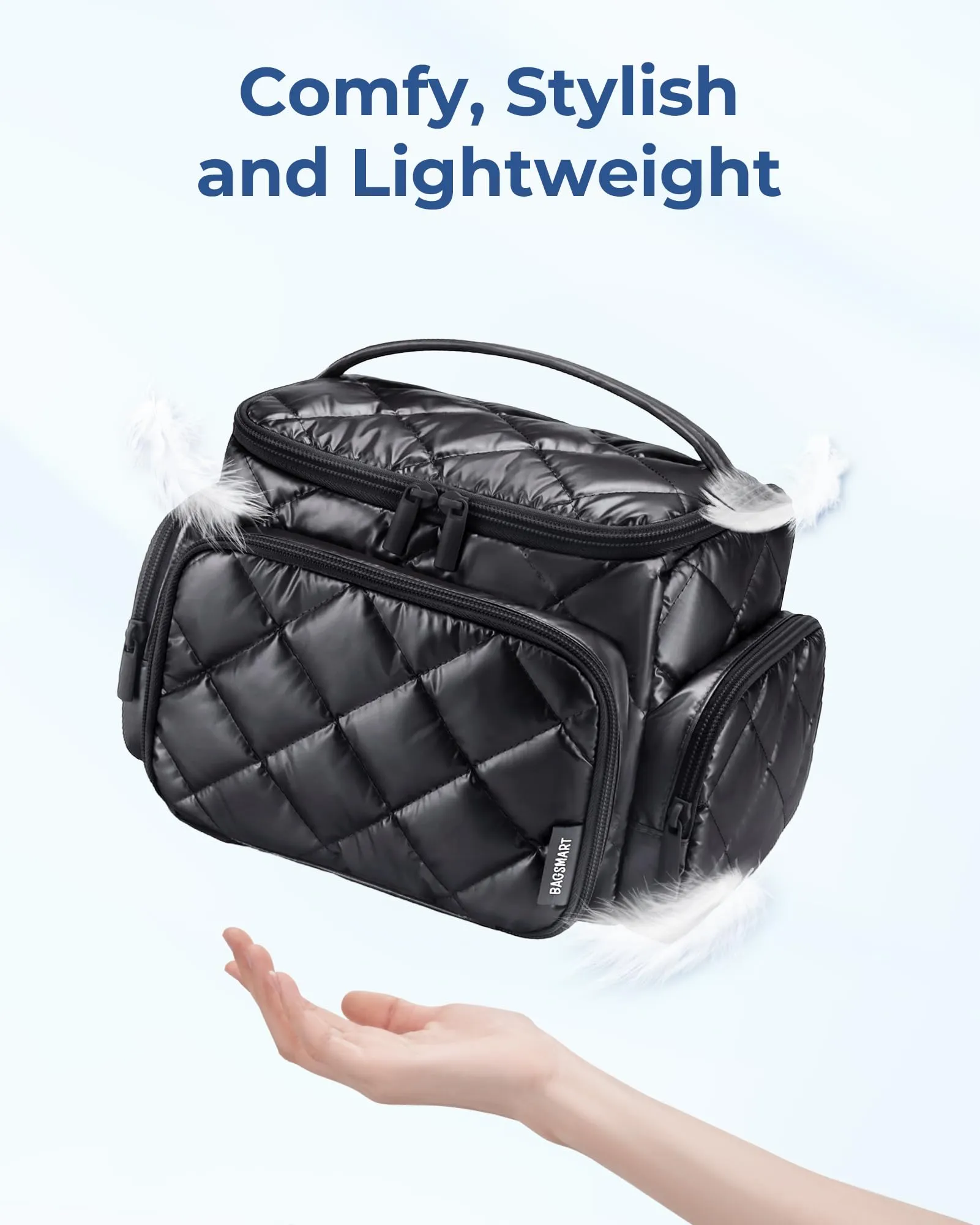 BAGSMART Large Makeup Bag with Jewelry Organizer, Travel Toiletry Bag with Multi-compartments, Toiletry Bags Cosmetic Bags for Women, for Travel-Size Toiletries Accessories (Silver)