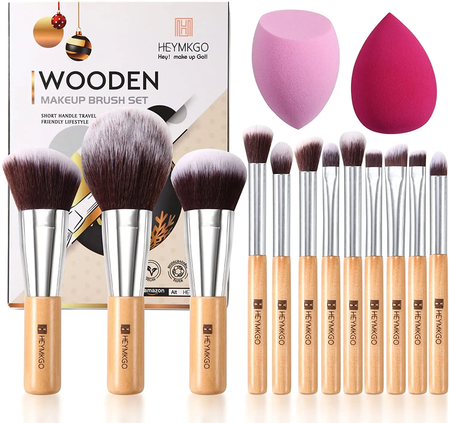 Bamboo-12pcs Wooden Handle Makeup Brush Sets