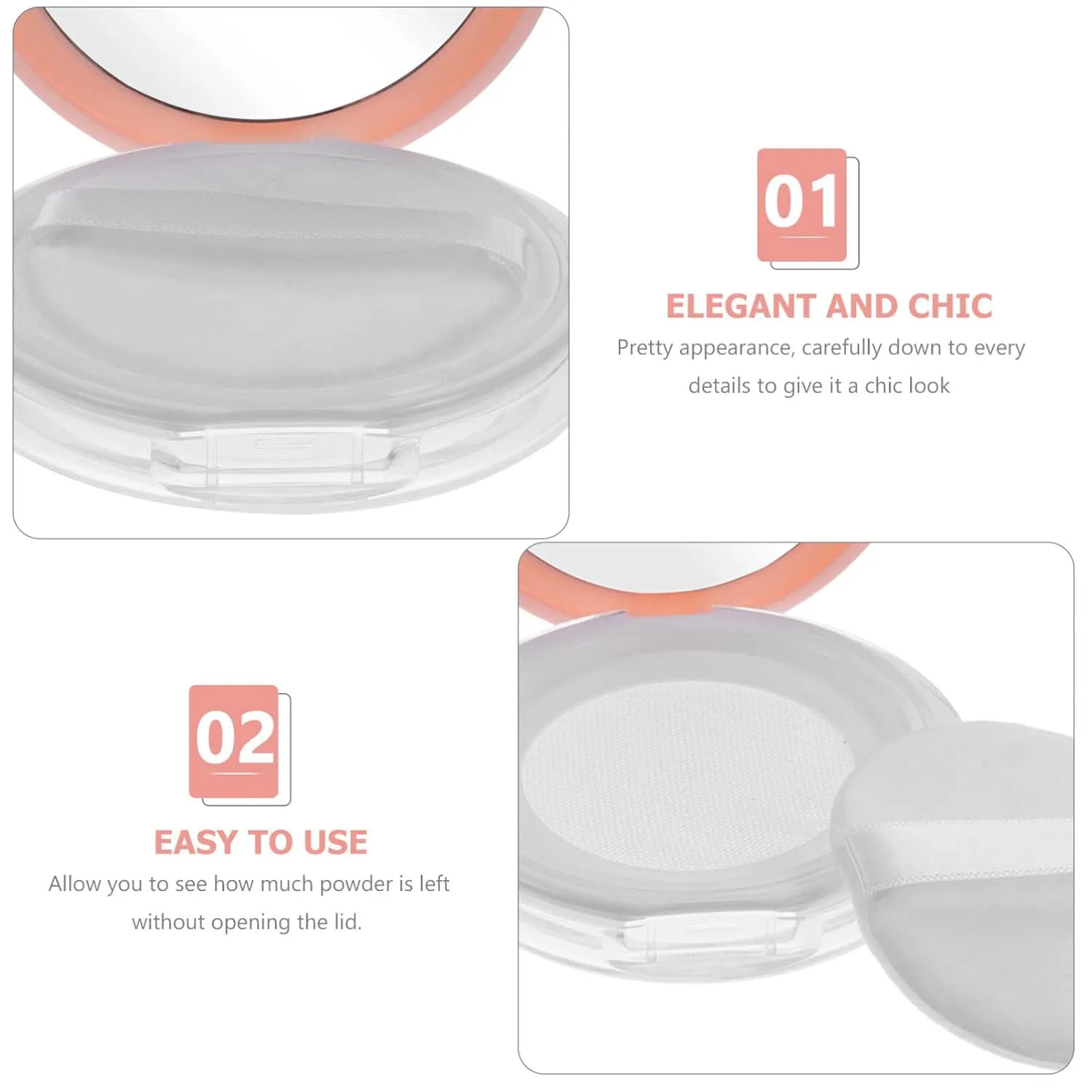 Beaupretty Loose Powder Mirror Box Portable Makeup Powder Case Dispenser Puff for Travel Daily Use