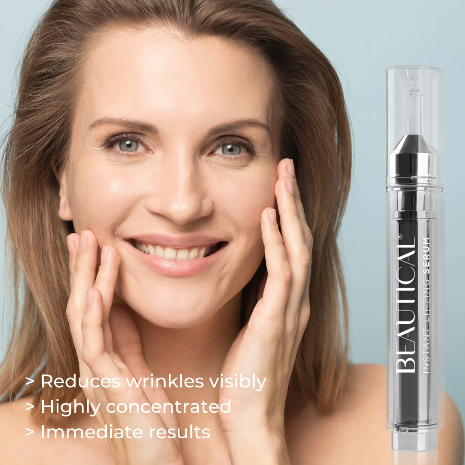 BEAUTICAL Instant Lifting Serum - Anti-Wrinkle, Lifting, Moisturizing - Face & Eye Contour - Hyaluronic Acid & Peptides - 15ml