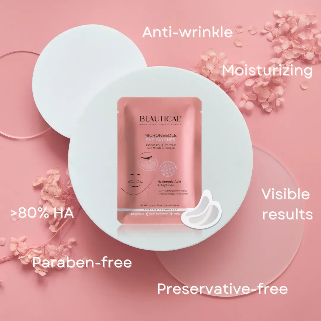 BEAUTICAL Microneedle Eye Patches - Anti-wrinkle, Anti-puffiness, Moisturizing - Eye Mask Hyaluronic Acid, Peptides - 1 pair